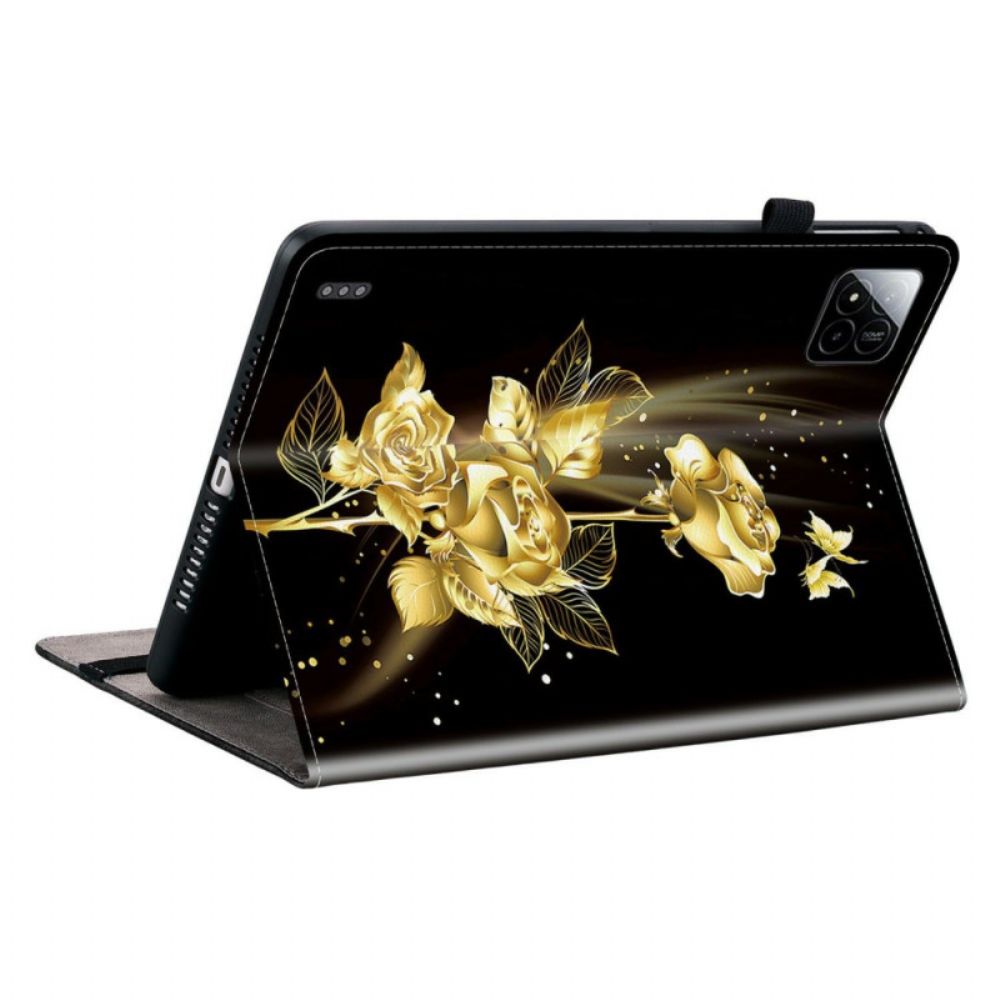 Flip Case Leren Xiaomi Pad 7 / 7 Pro Gouden Rozen En Vlinders
