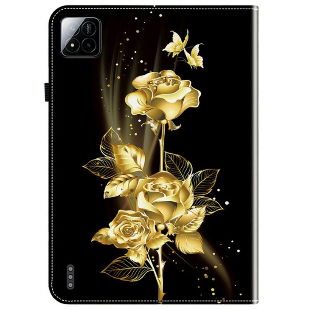 Flip Case Leren Xiaomi Pad 7 / 7 Pro Gouden Rozen En Vlinders