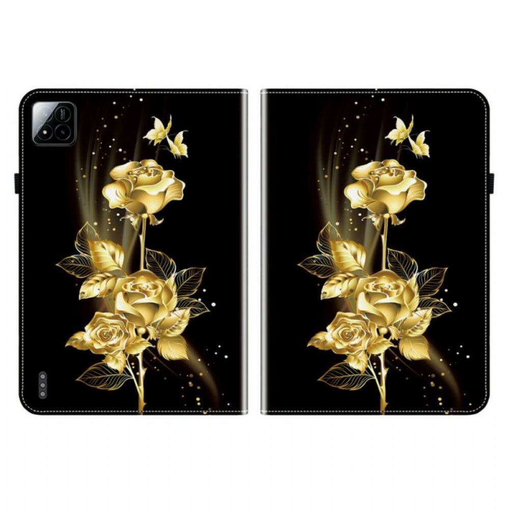 Flip Case Leren Xiaomi Pad 7 / 7 Pro Gouden Rozen En Vlinders