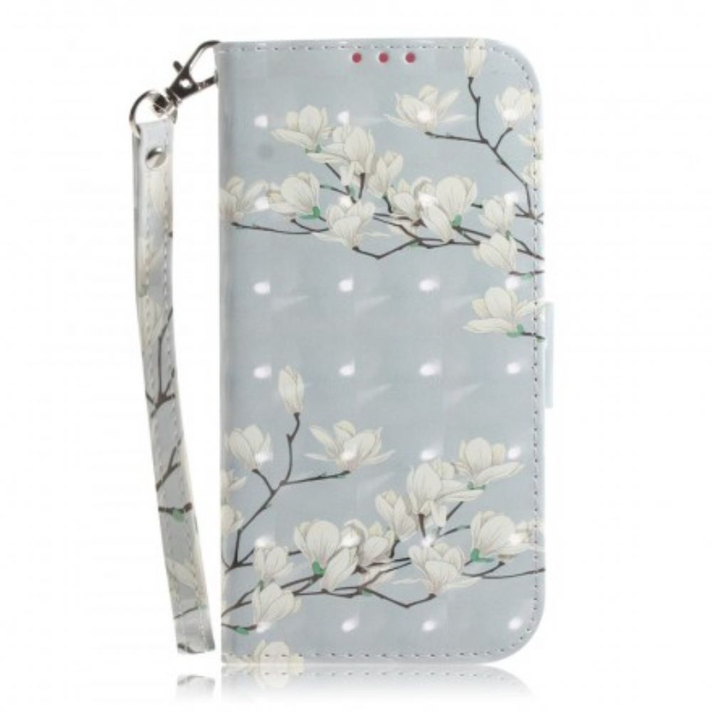 Leren Hoesje voor Huawei P30 Lite Met Ketting String Bloemenboom