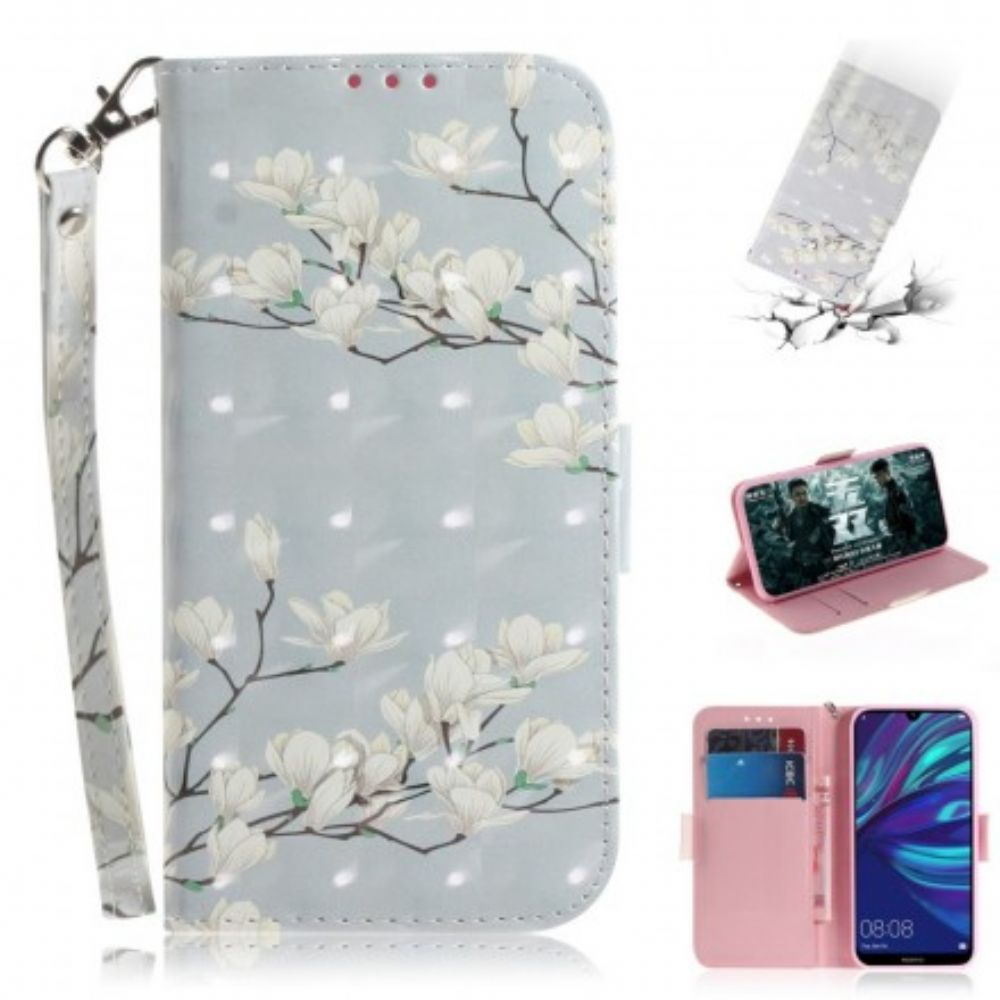 Leren Hoesje voor Huawei P30 Lite Met Ketting String Bloemenboom