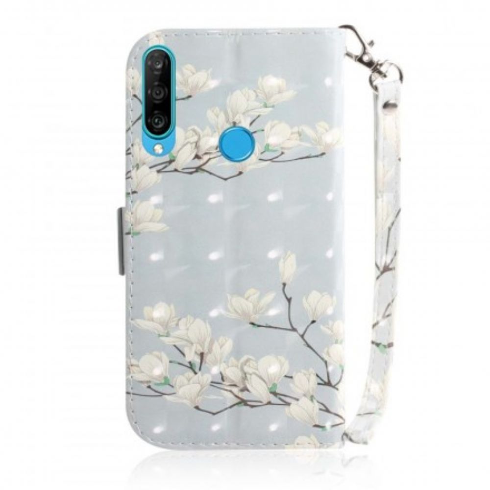 Leren Hoesje voor Huawei P30 Lite Met Ketting String Bloemenboom