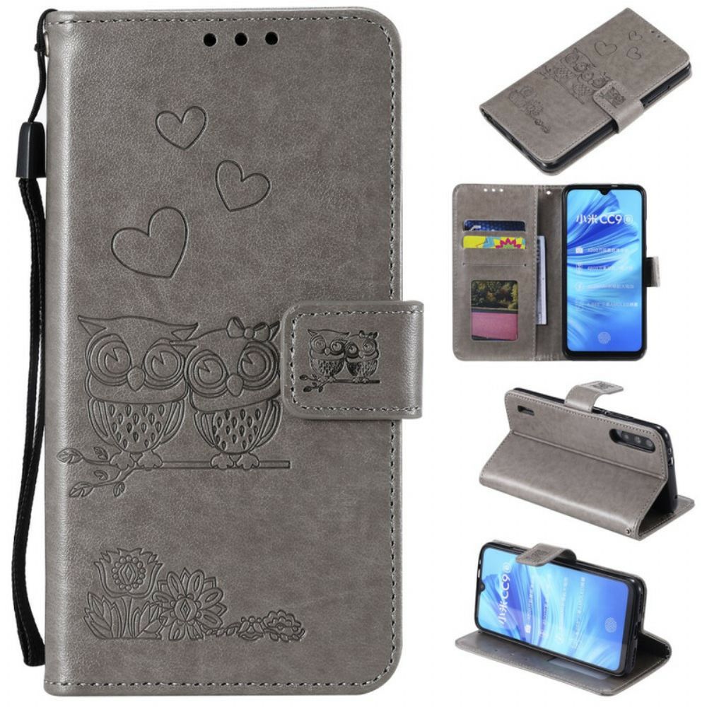 Folio-hoesje voor Xiaomi Mi A3 Met Ketting Amoureuze Uilen Met Bandjes
