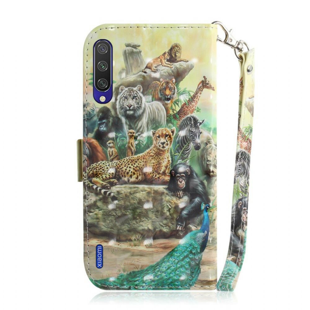 Folio-hoesje voor Xiaomi Mi A3 Met Ketting Thong Safari Dieren