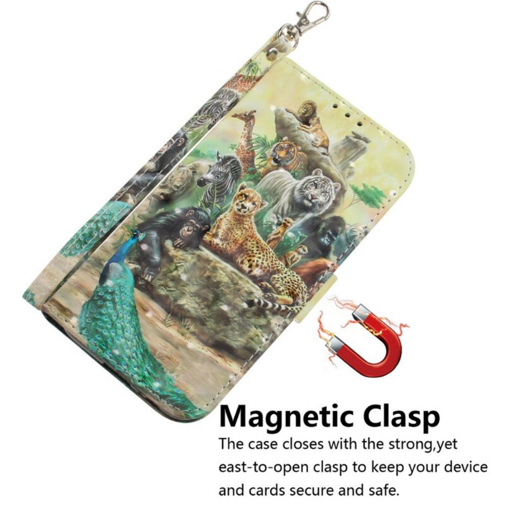 Folio-hoesje voor Xiaomi Mi A3 Met Ketting Thong Safari Dieren