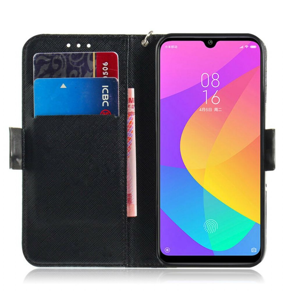 Folio-hoesje voor Xiaomi Mi A3 Met Ketting Thong Safari Dieren