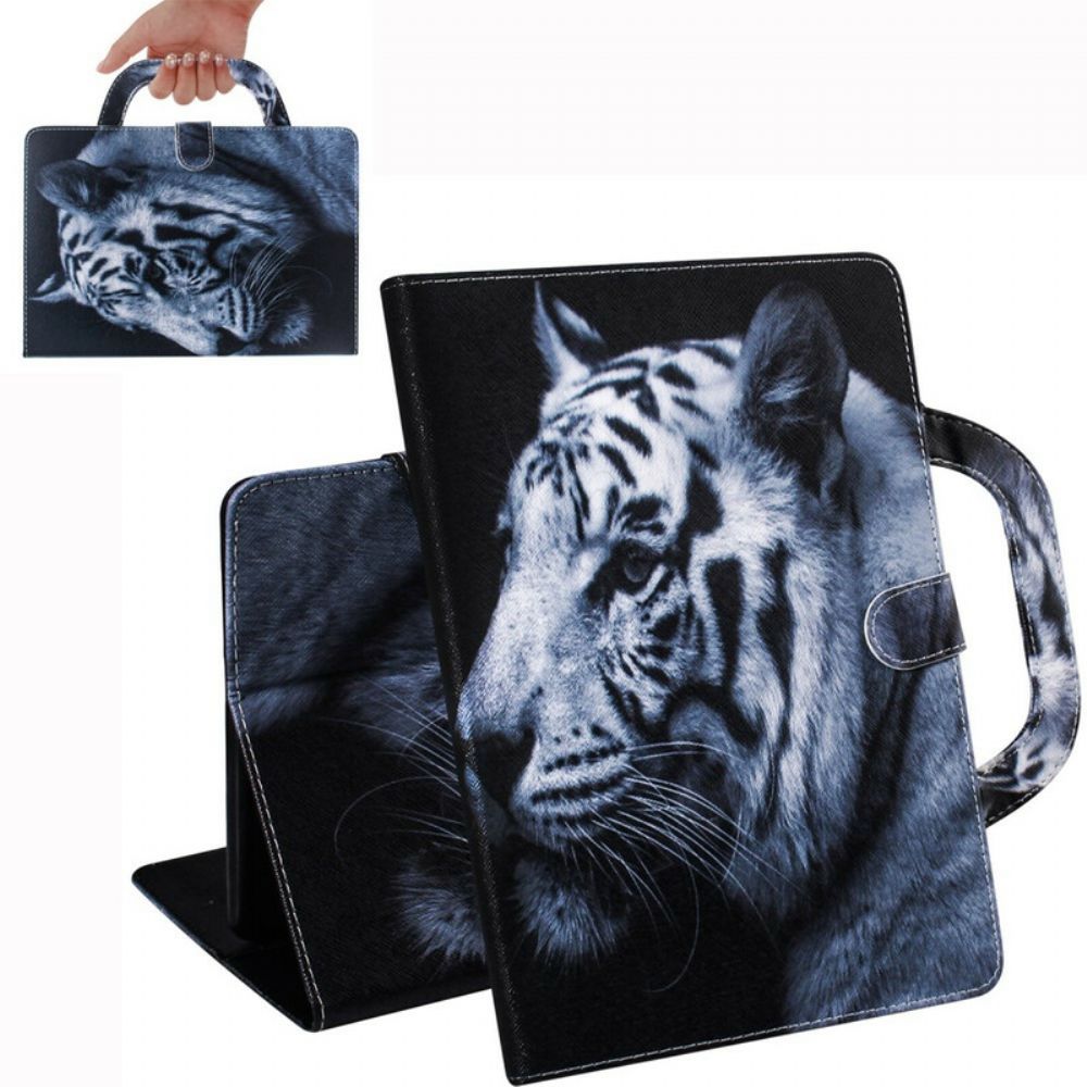 Flip Case voor Samsung Galaxy Tab S7 / Tab S8 Tijger Met Handvat