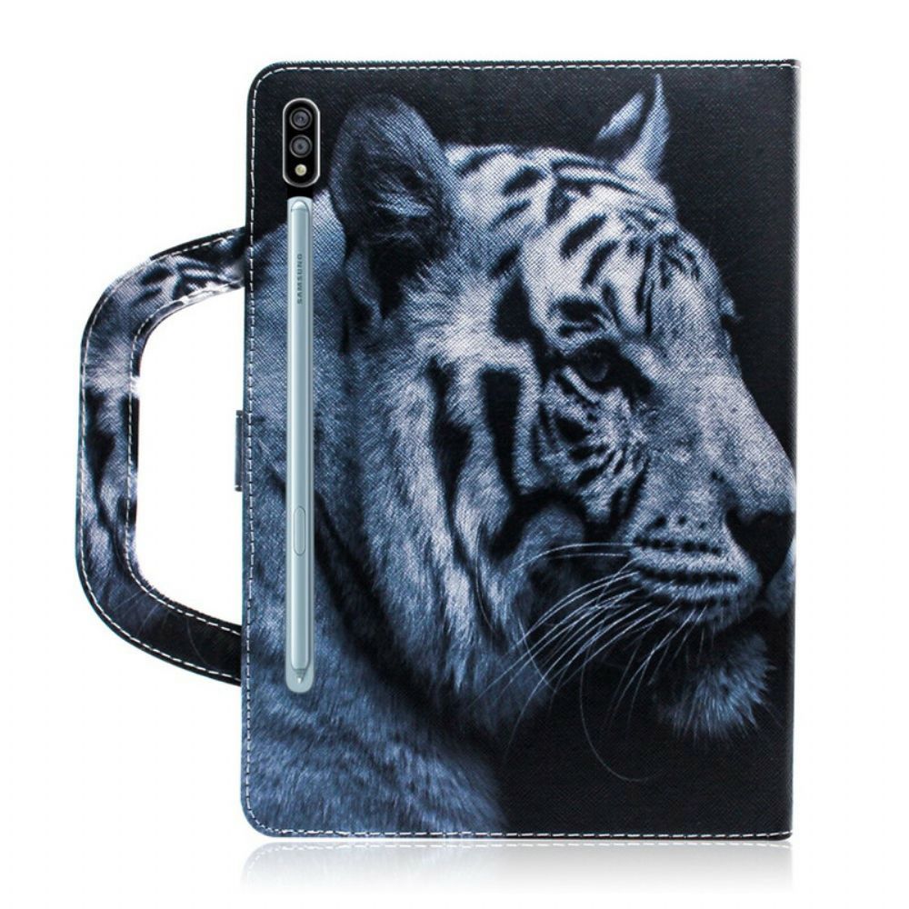 Flip Case voor Samsung Galaxy Tab S7 / Tab S8 Tijger Met Handvat