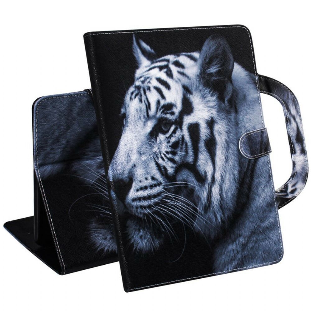 Flip Case voor Samsung Galaxy Tab S7 / Tab S8 Tijger Met Handvat