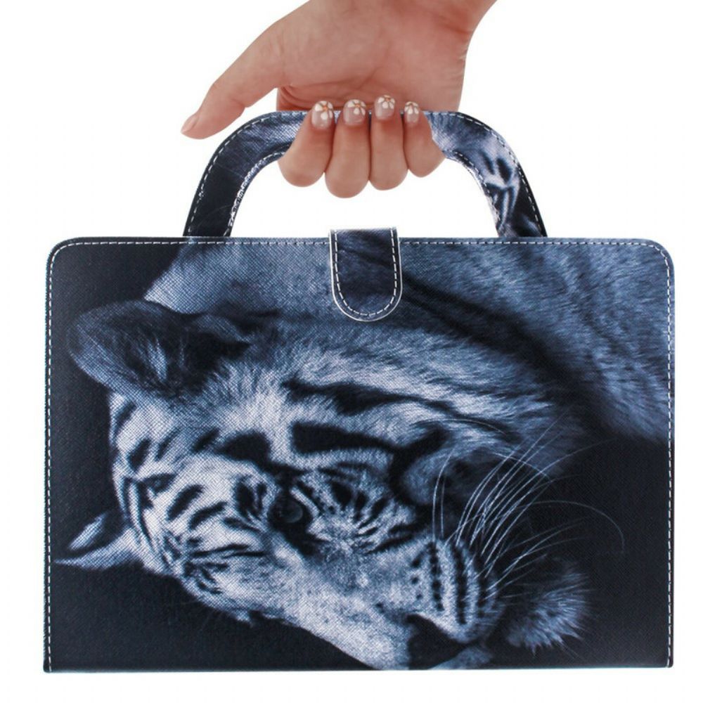 Flip Case voor Samsung Galaxy Tab S7 / Tab S8 Tijger Met Handvat