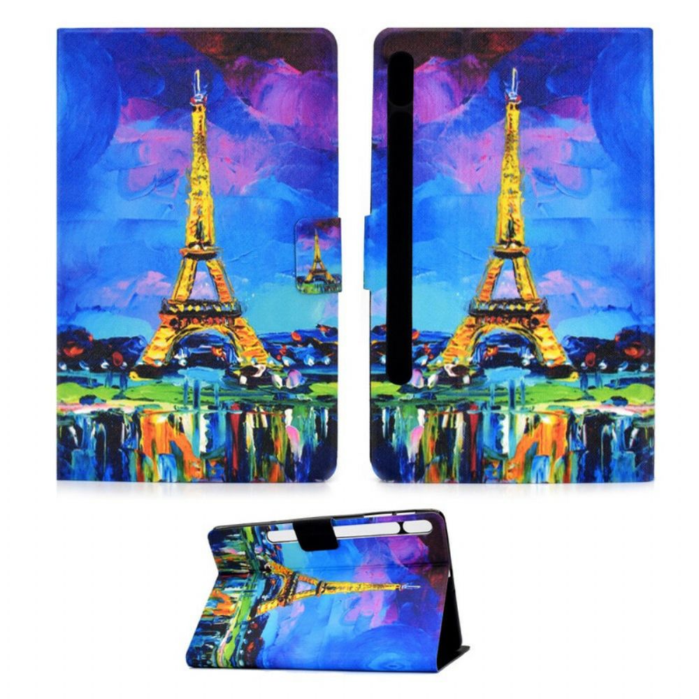 Leren Hoesje voor Samsung Galaxy Tab S7 / Tab S8 Eiffeltoren