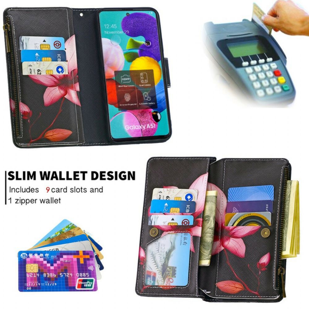 Leren Hoesje voor Samsung Galaxy A51 Bloemzak Met Rits