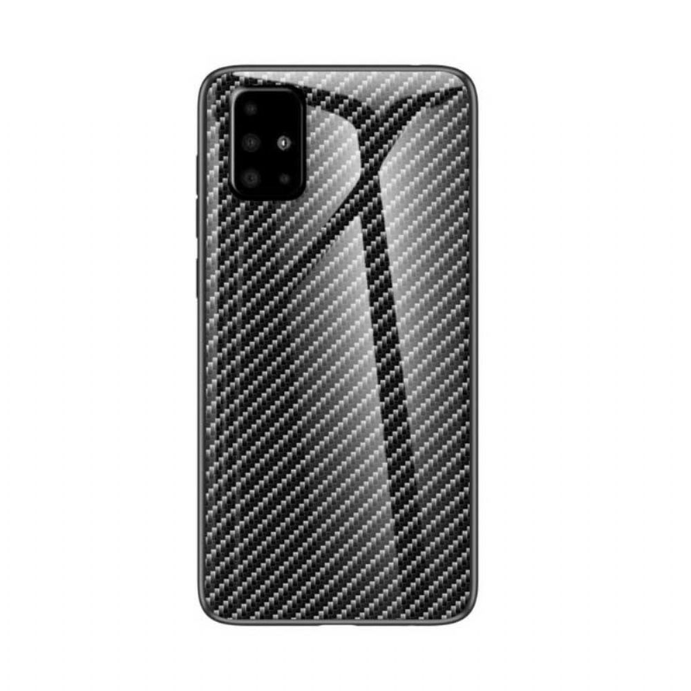 Telefoonhoesje voor Samsung Galaxy A51 Koolstofvezel Gehard Glas