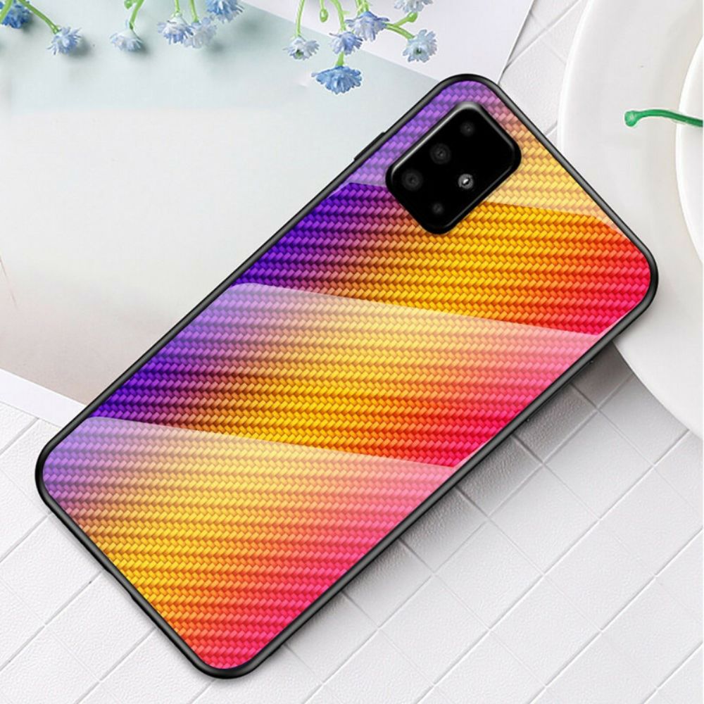Telefoonhoesje voor Samsung Galaxy A51 Koolstofvezel Gehard Glas