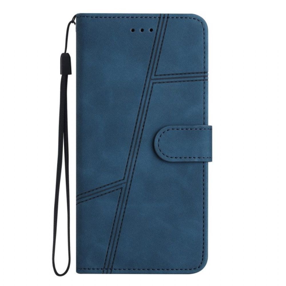 Folio-hoesje voor Google Pixel 7A Met Ketting Strappy Geometrische Lederen Stijl