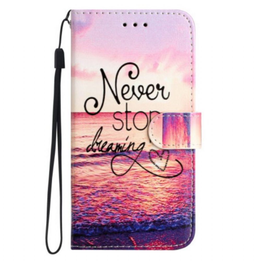 Leren Hoesje voor Google Pixel 7A Met Ketting Stop Nooit Met Dromen Strappy