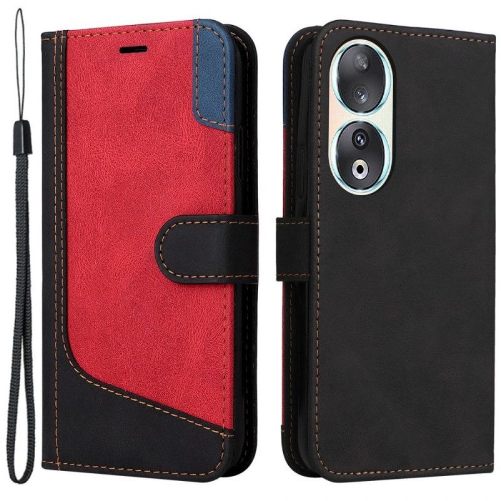 Flip Case voor Honor 90 Met Ketting Driekleur Met Riem