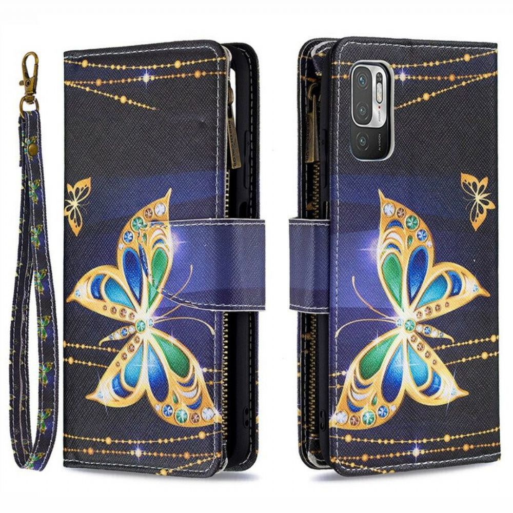 Flip Case voor Poco M3 Pro 5G Vlinders Zak Met Ritssluiting