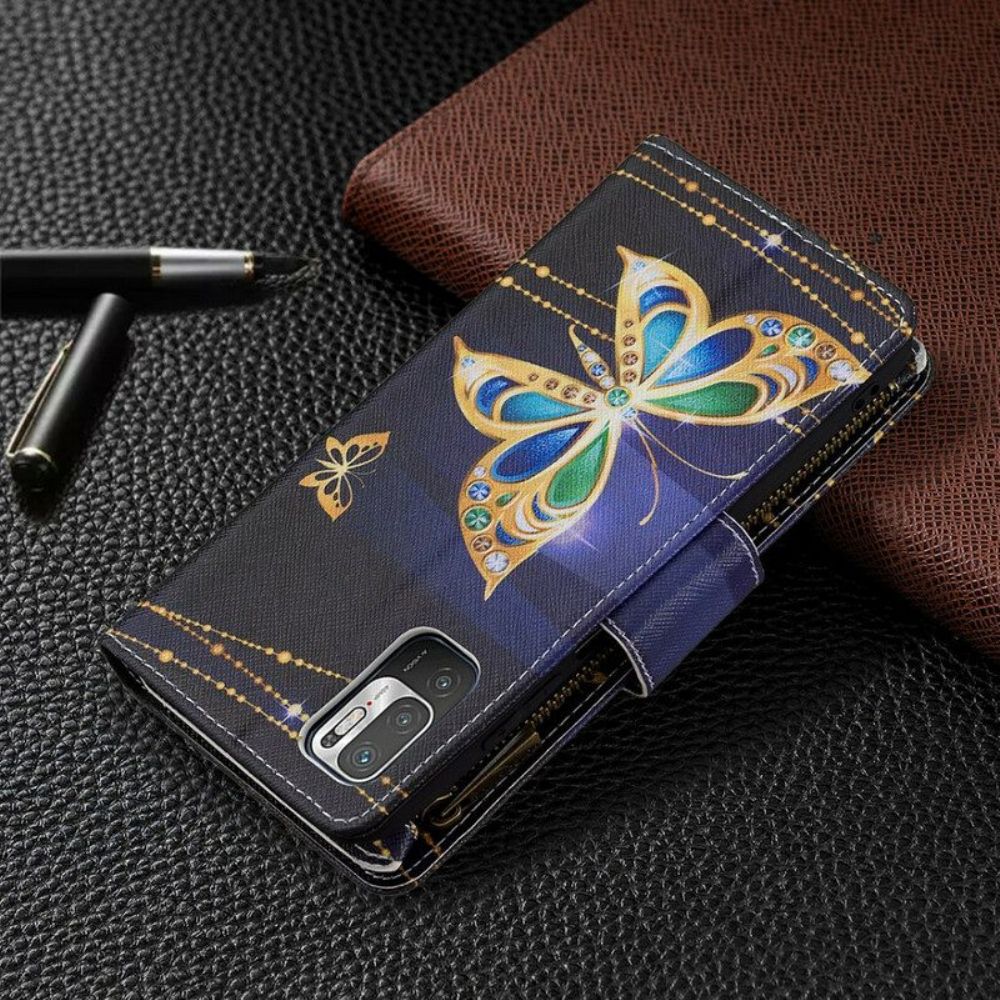Flip Case voor Poco M3 Pro 5G Vlinders Zak Met Ritssluiting