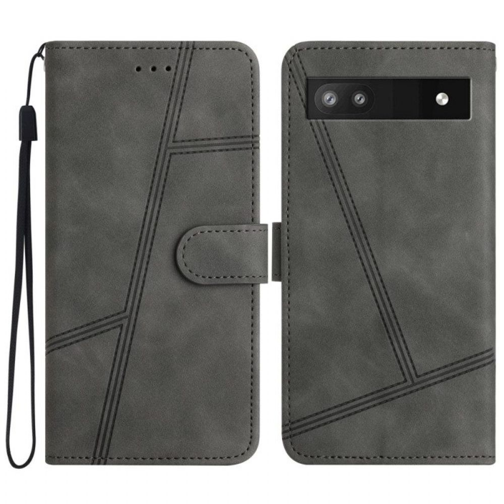Folio-hoesje voor Google Pixel 7A Met Ketting Strappy Geometrische Lederen Stijl