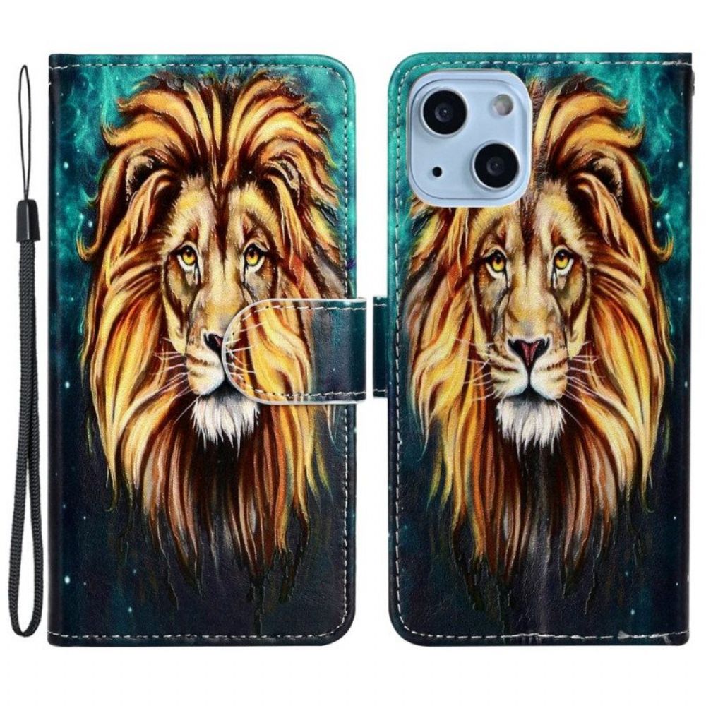 Folio-hoesje voor iPhone 15 Met Ketting Grafisch Leeuwenkoord