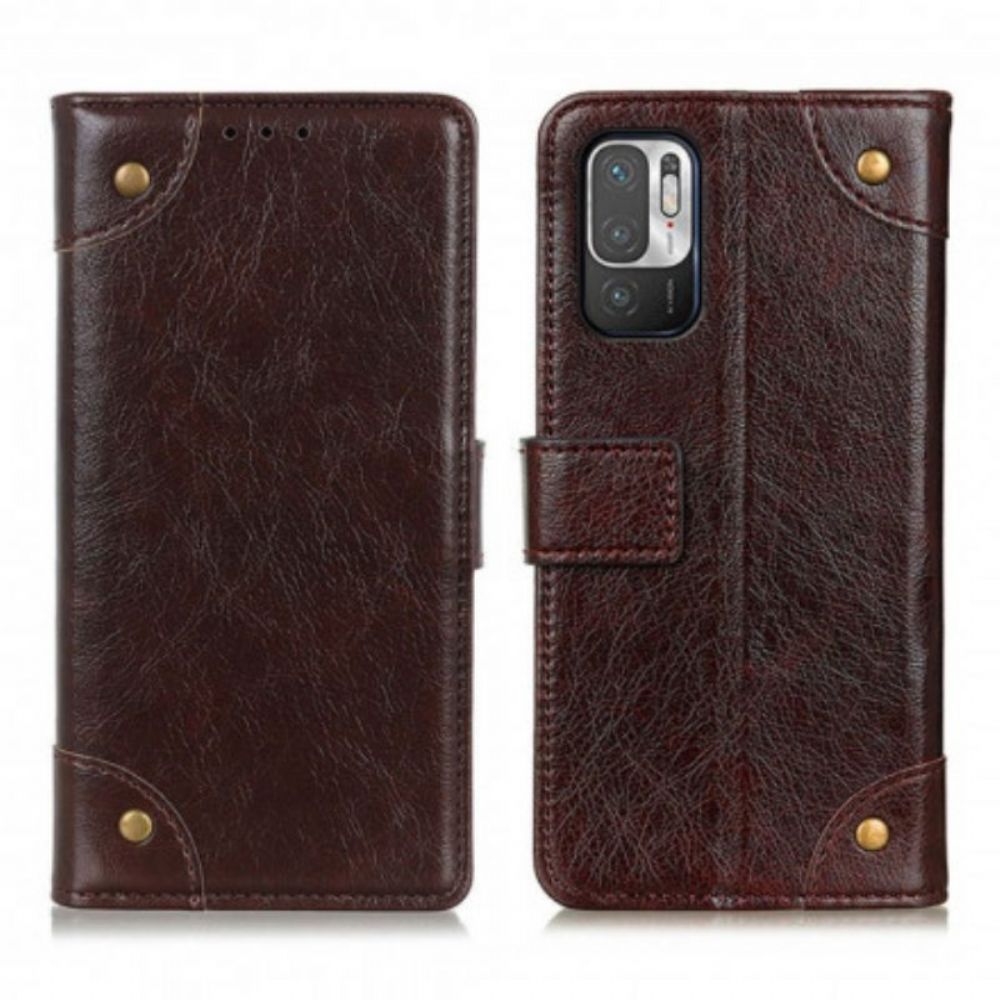 Folio-hoesje voor Poco M3 Pro 5G Stijl Nappa Lederen Vintage Klinknagels