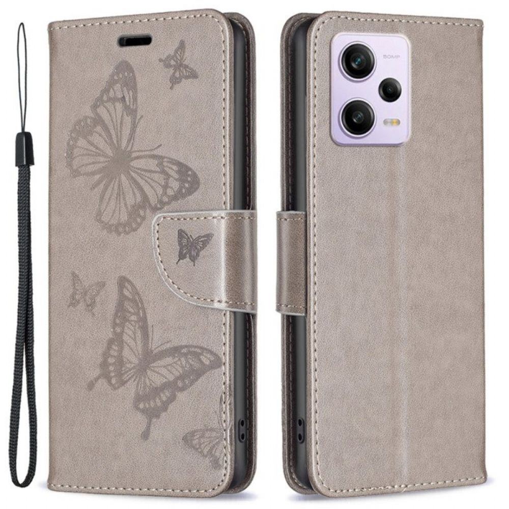 Folio-hoesje voor Poco X5 Pro 5G Met Ketting Vlinders Bedrukte Strappy