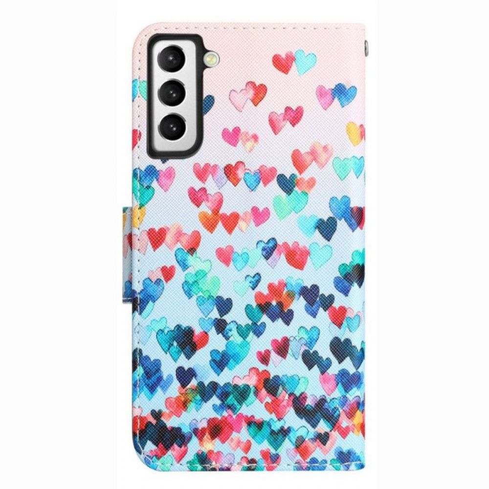Folio-hoesje voor Samsung Galaxy S23 Plus 5G Met Ketting Alleen Harten Met Bandjes