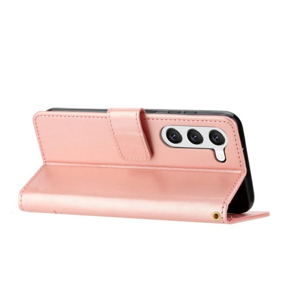 Folio-hoesje voor Samsung Galaxy S23 Plus 5G Met Ketting Strakke Bloemen