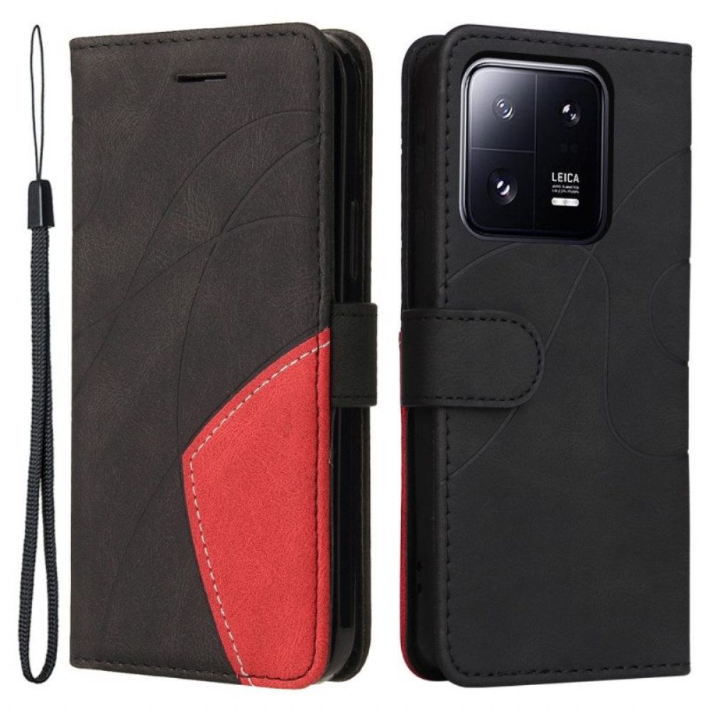 Folio-hoesje voor Xiaomi 13 Pro Met Ketting Tweekleurige Riem