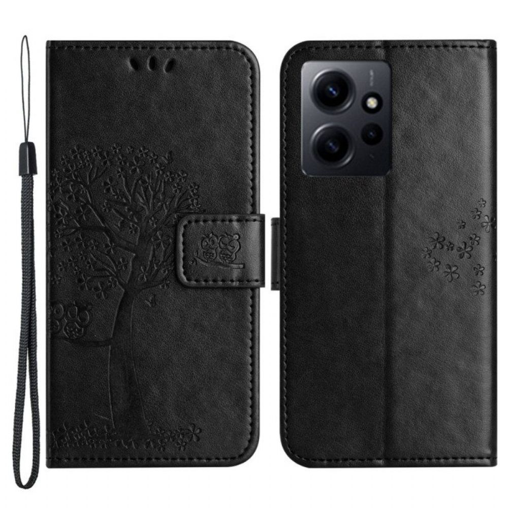 Folio-hoesje voor Xiaomi Redmi Note 12 4G Met Ketting Boom En Strappy Cat