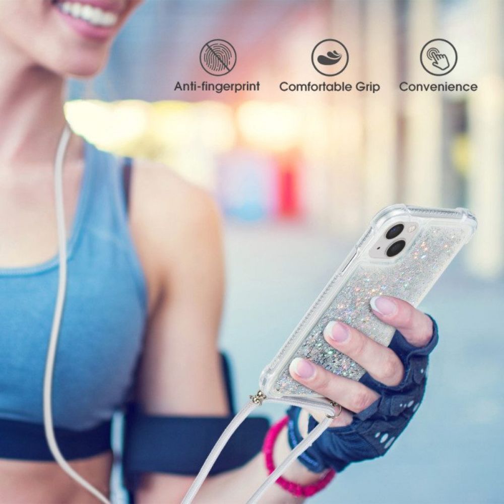 Hoesje voor iPhone 15 Plus Met Koord Koord Met Pailletten