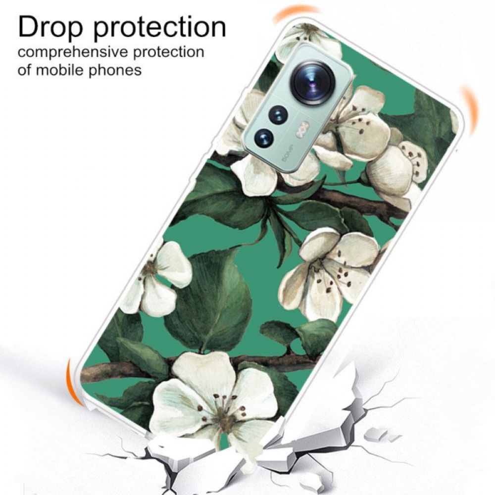 Hoesje voor Xiaomi 12 Pro Siliconen Witte Bloemen