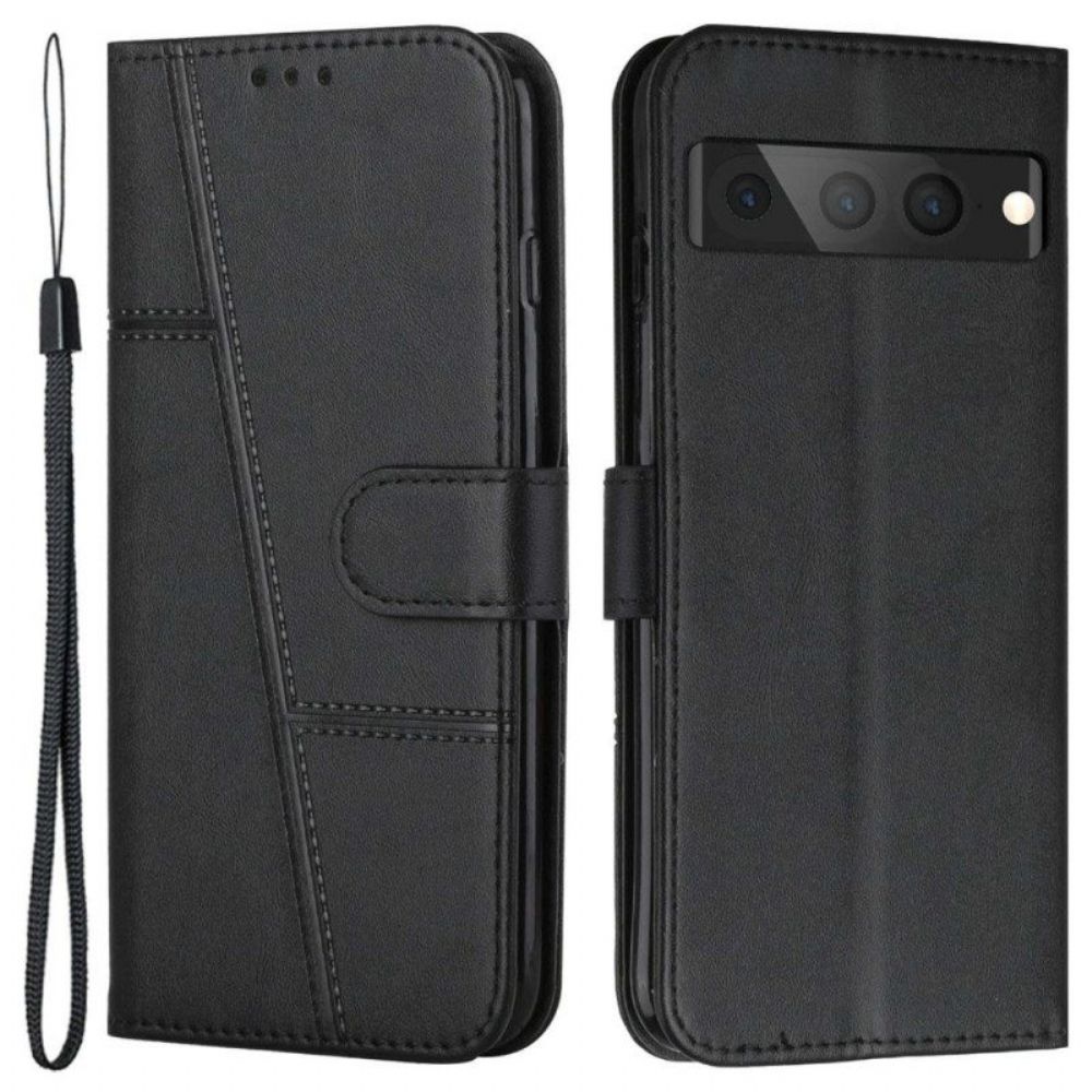 Leren Hoesje voor Google Pixel 7 Pro Geometrische Lederen Stijl Met Riem