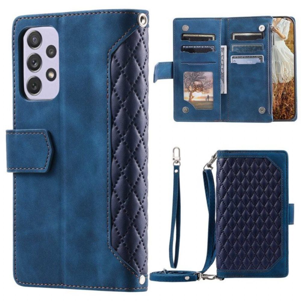 Leren Hoesje voor Samsung Galaxy M13 Gewatteerd Met Schouderriem En Riem