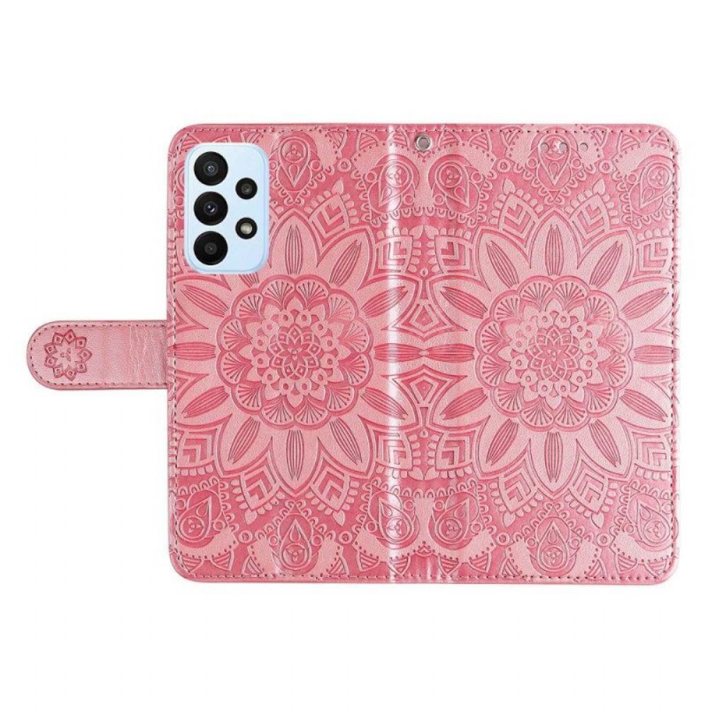 Leren Hoesje voor Samsung Galaxy M13 Met Ketting Strakke Zonnebloem