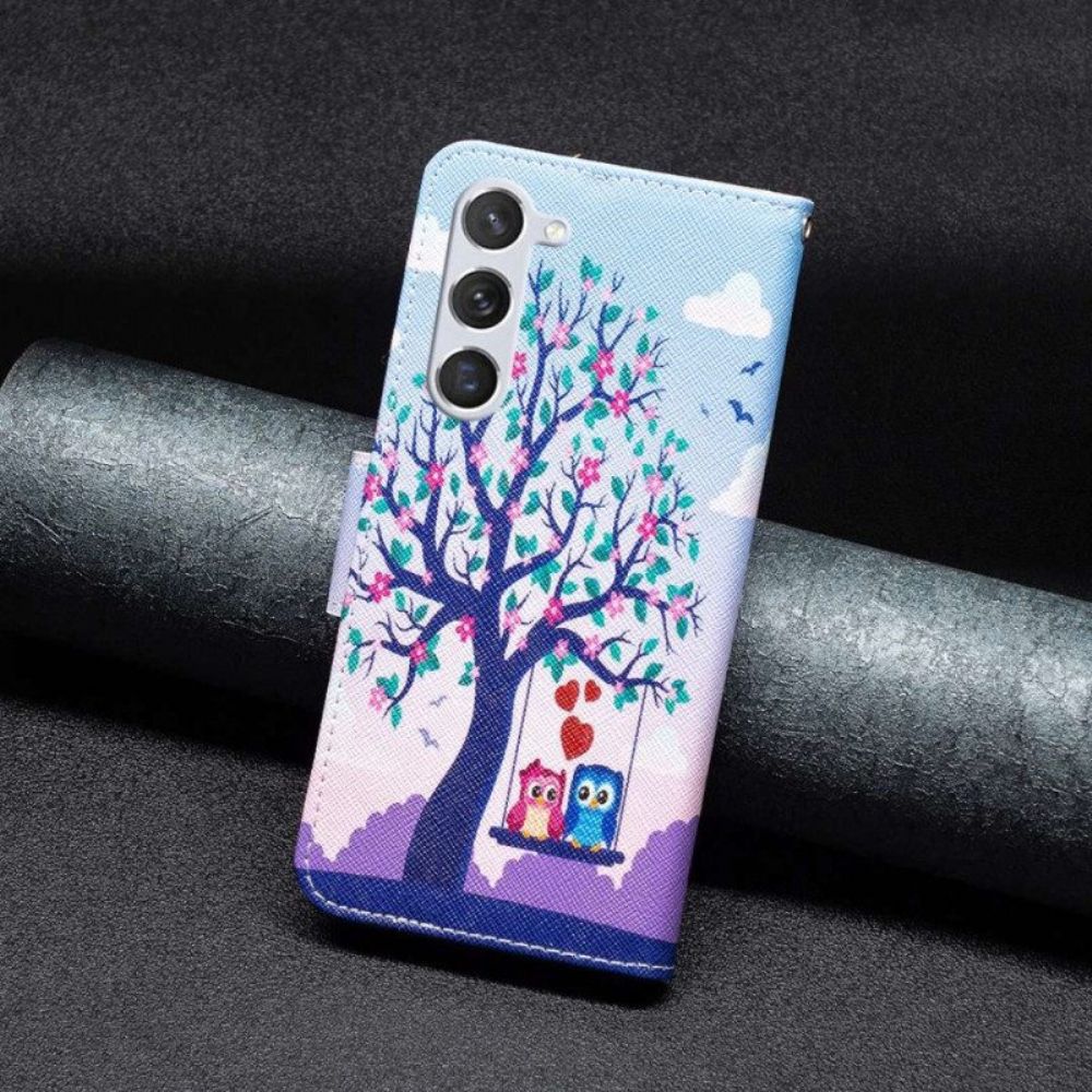 Leren Hoesje voor Samsung Galaxy S23 5G Uilen Op De Schommel