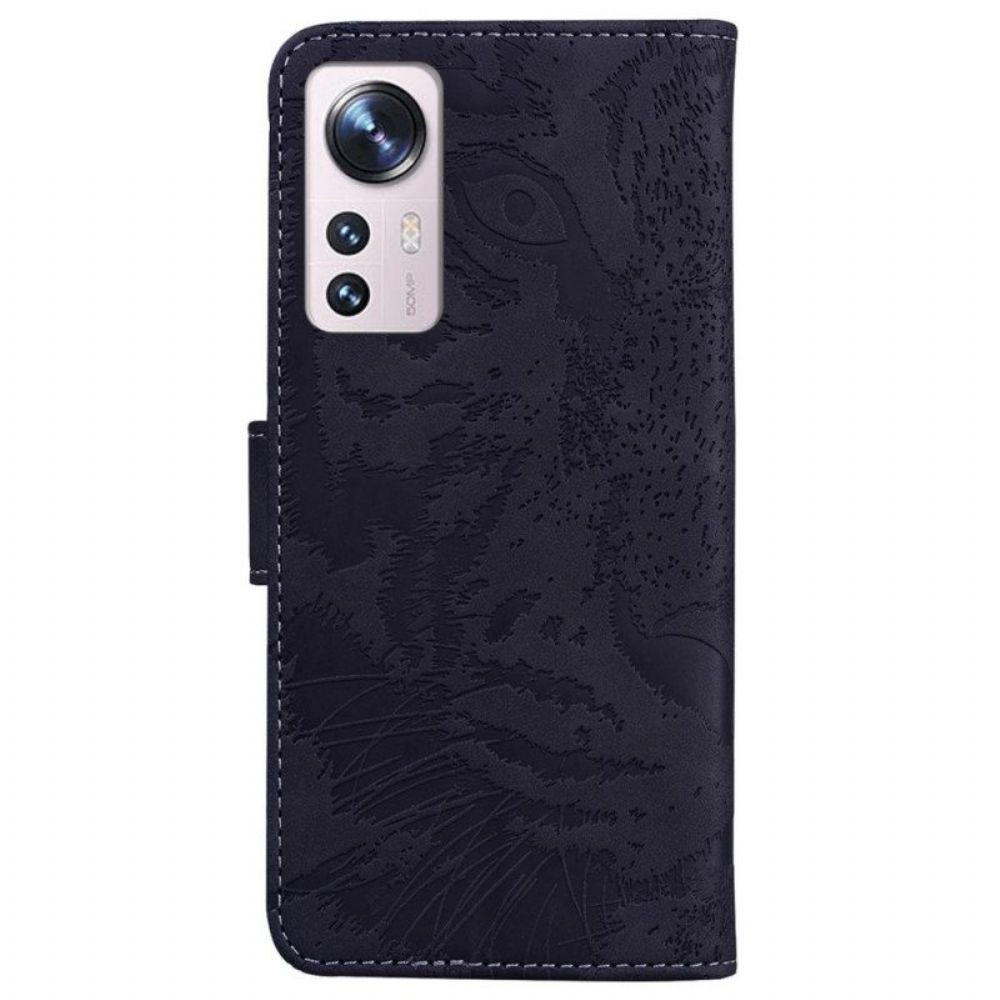 Leren Hoesje voor Xiaomi 12 Pro Tijger Voetafdruk